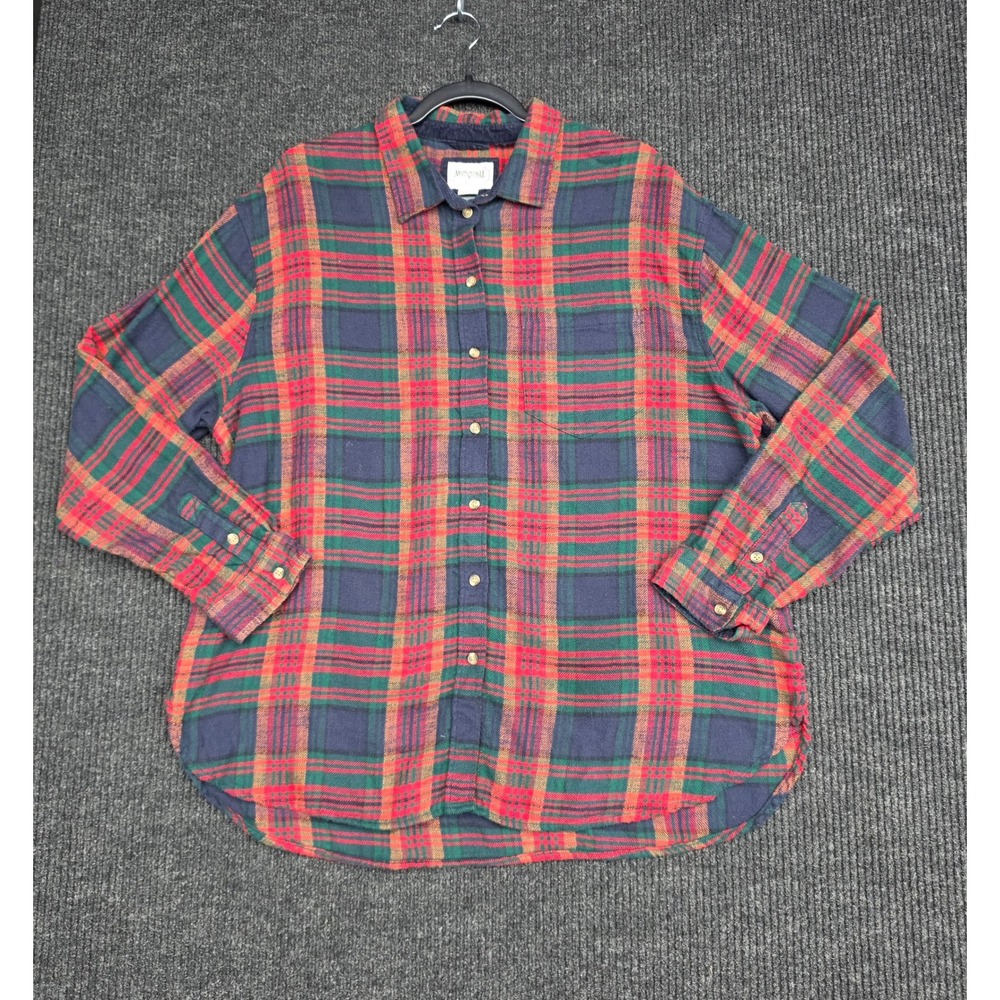 American Eagle Plaid Flannel Shirt Mens Large Red Green Blue Button Down Cotton